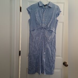 White House Black Market Womens Size 16 Blue Striped Button Down Shirtdress